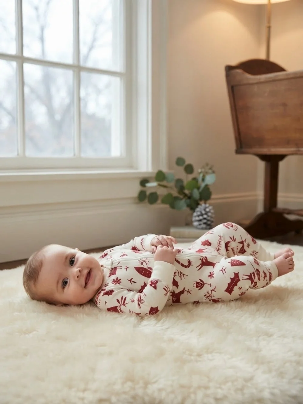 Hanna Andersson Organic Cotton Holiday Reindeer Print Zip Sleeper 3-6 Months